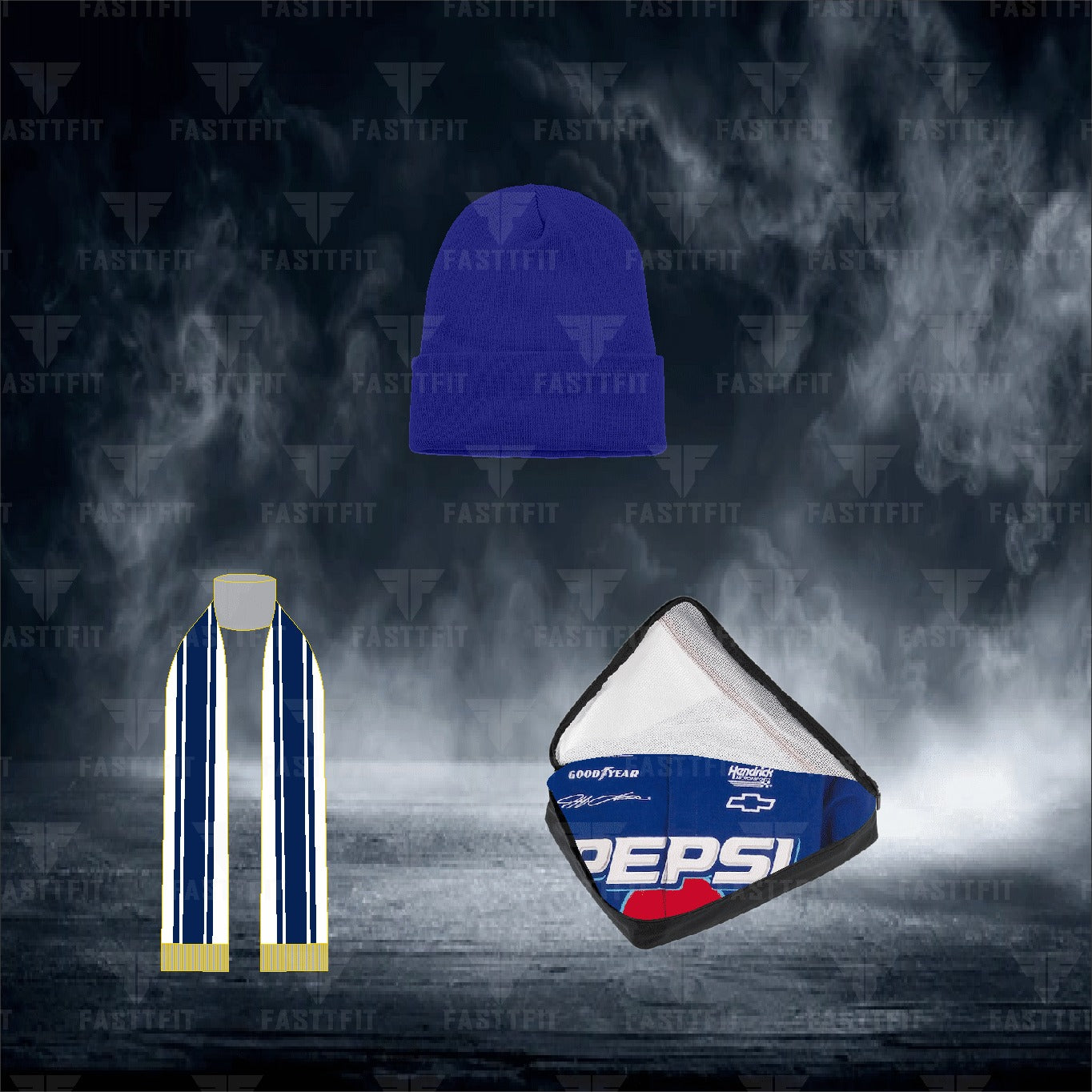 JH Design Royal Jeff Gordon Pepsi Twill Driver Uniform Full-Snap Jacket (FREE T-shirt, FREE Beanie Cap, FREE Scarf, FREE Bag)