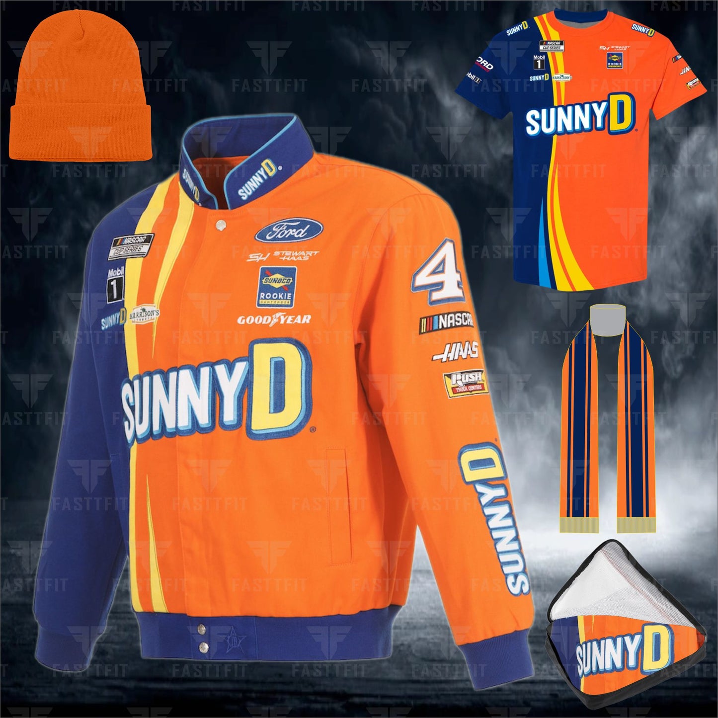 Josh Berry JH Design Orange/Royal SunnyD Twill Driver Uniform Full-Snap Jacket (FREE T-shirt, FREE Beanie Cap, FREE Scarf, FREE Bag)