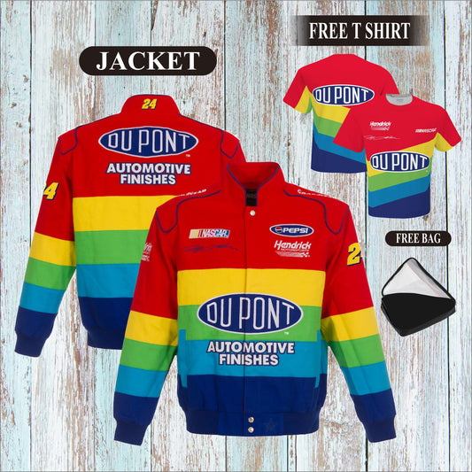 UNISEX Jeff Gordon JH Design Red/Blue Twill Uniform Full-Snap Jacket (Free T-Shirt, Free Bag)