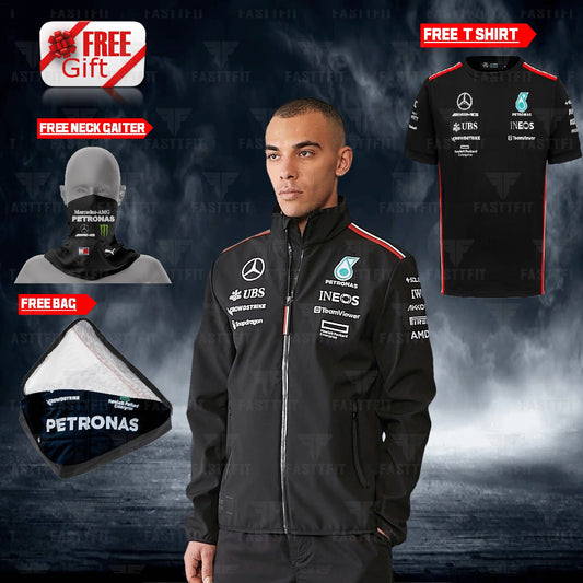 2024 Lewis Hamilton AMG F1 jacket, F1 free t-shirt, free neck gator, free bag.