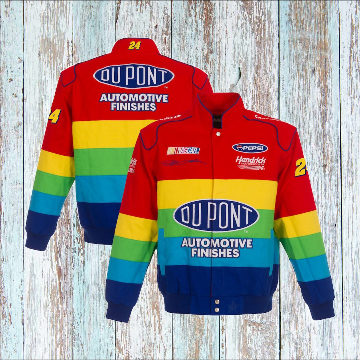 UNISEX Jeff Gordon JH Design Red/Blue Twill Uniform Full-Snap Jacket (Free T-Shirt, Free Bag)