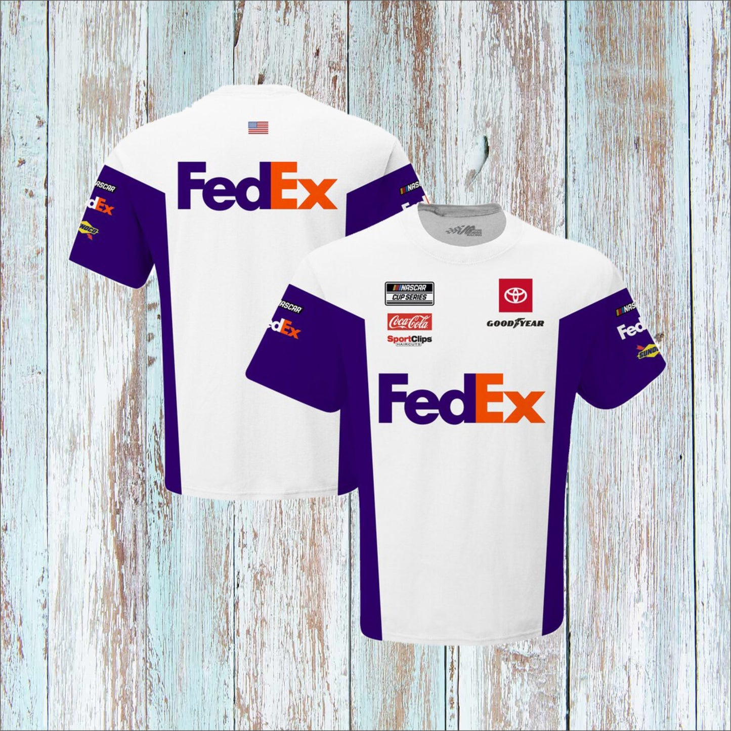 UNISEX Denny Hamlin White FedEx Full-Snap Pit Jacket (Free T-Shirt, Free Bag)