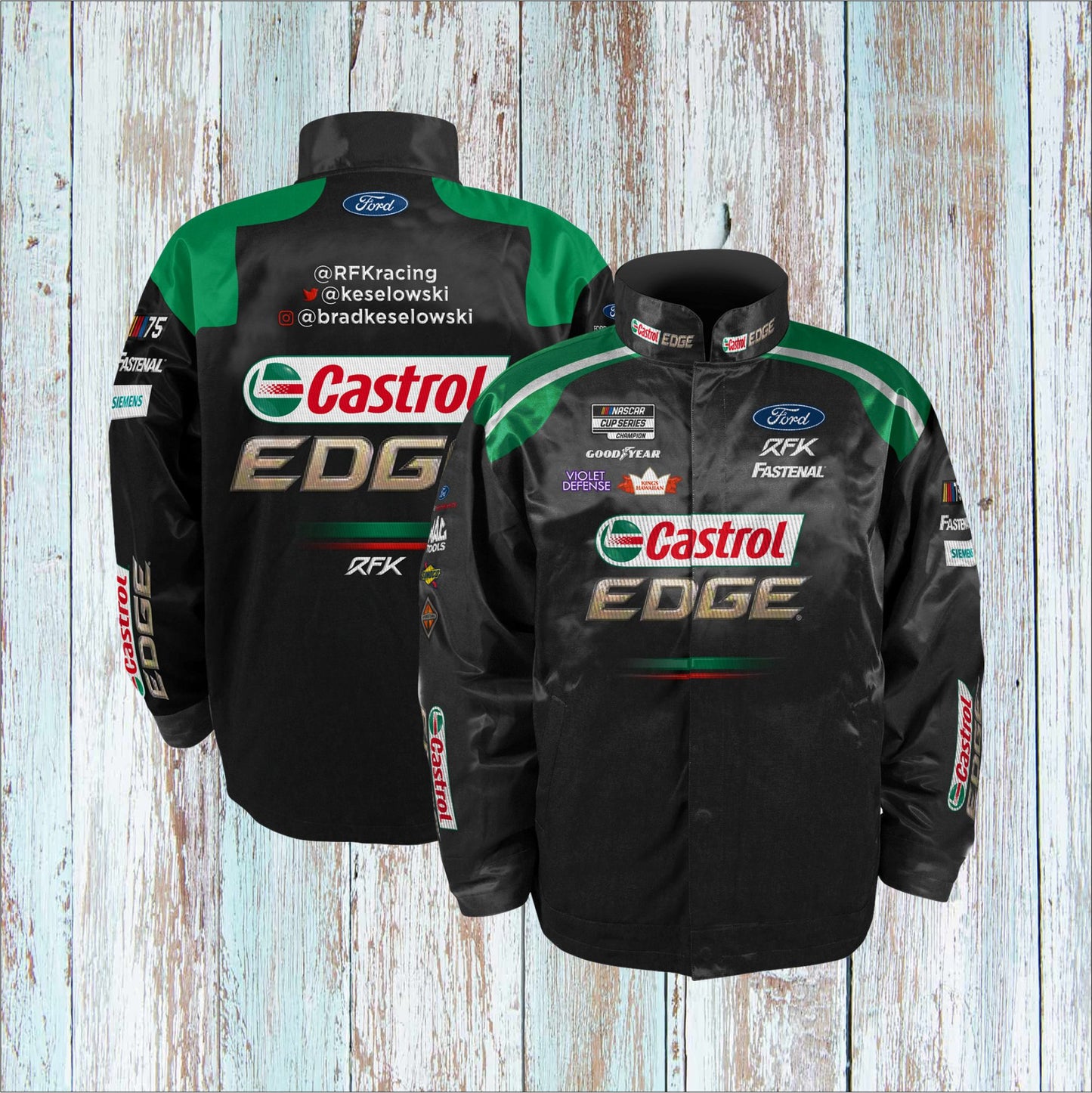 Brad Keselowski RFK Racing Black Castrol Edge Nylon Uniform Full-Snap Jacket (FREE T-shirt, FREE Bag)