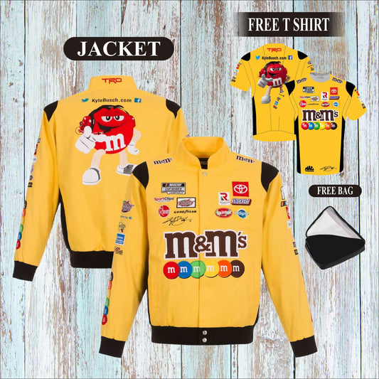 Kyle Busch JH Design Yellow M&M's Twill Jacket (Free T-Shirt, Free Bag)