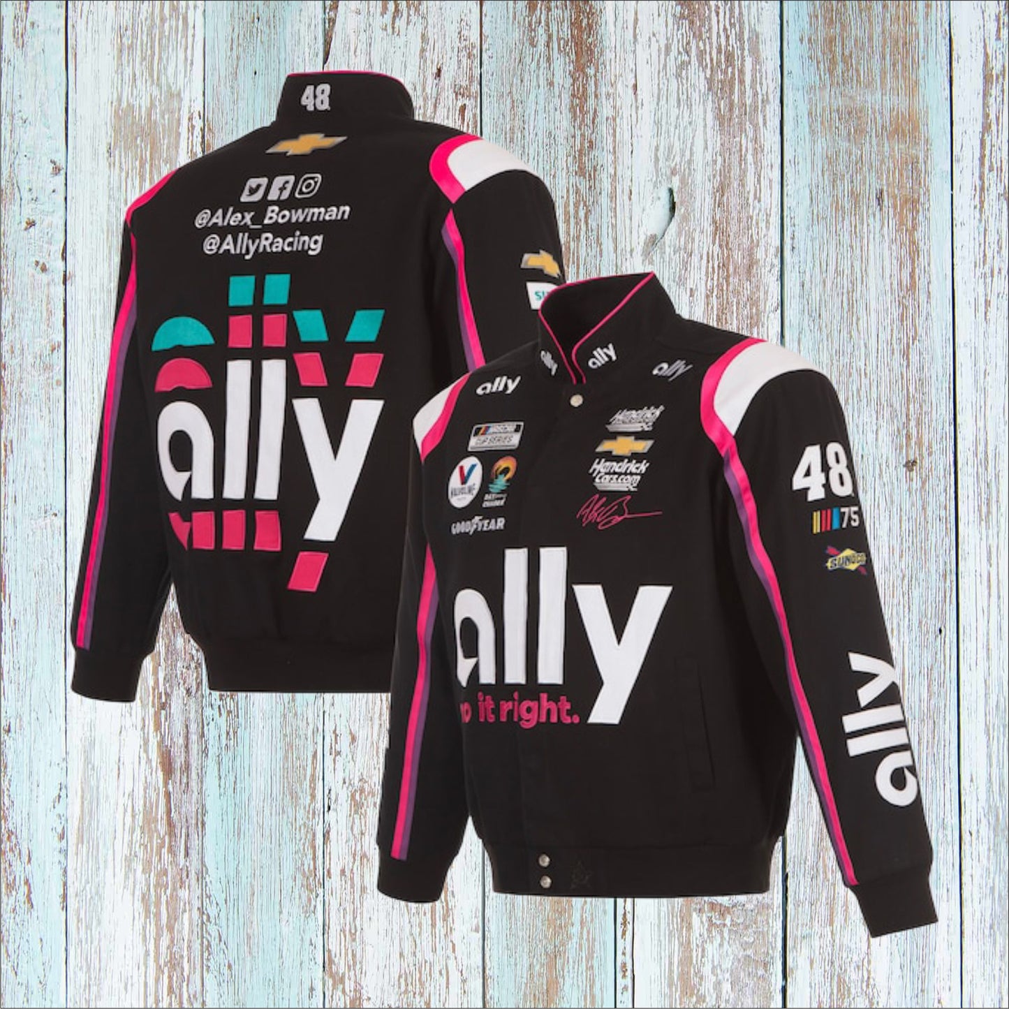 Alex Bowman JH Design Black ally Twill Driver Uniform Full-Snap Jacket (Free T-Shirt, Free Bag)