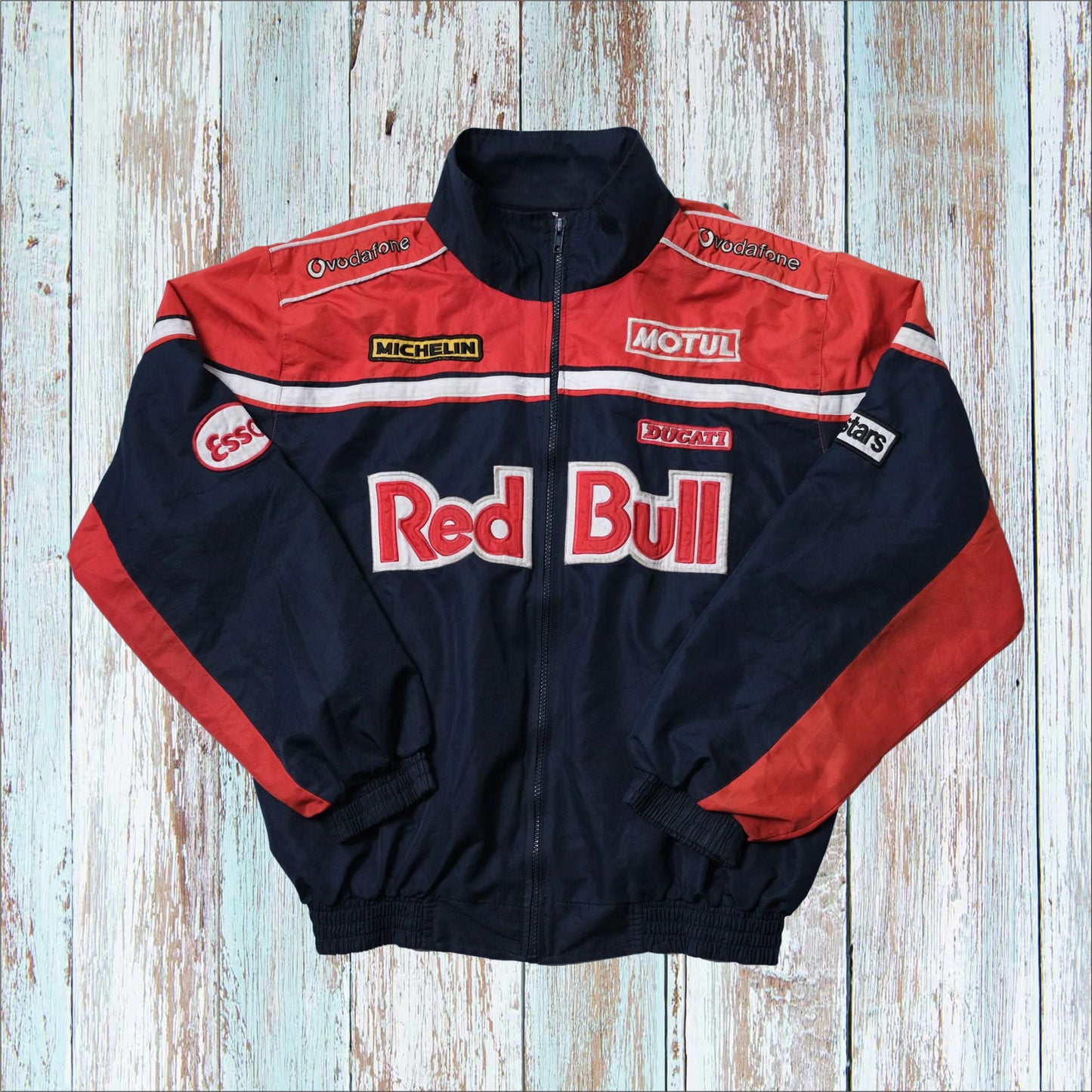 Red Bull Michelin Ducati Vodafone Vintage racer Jacket. (Free T-Shirt, Free Bag)