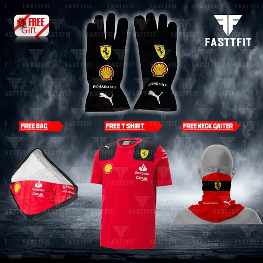 2024 Ferrari , go karting f1 gloves, free t-shirt and free neck gator