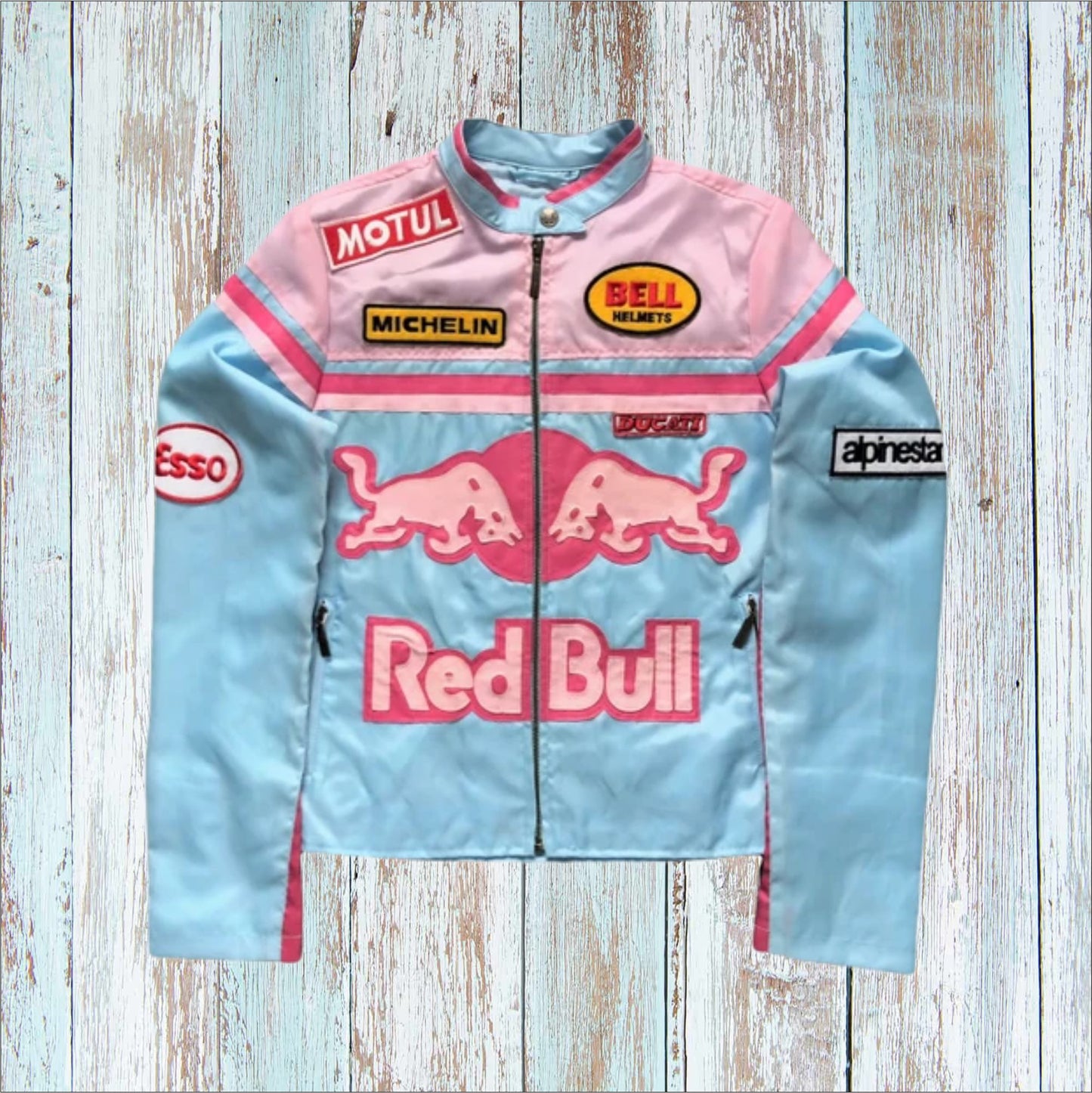 Retro and Groovy Y2k Pink & Blue Red Bull Race Jacket  (FREE T-shirt, FREE Bag)