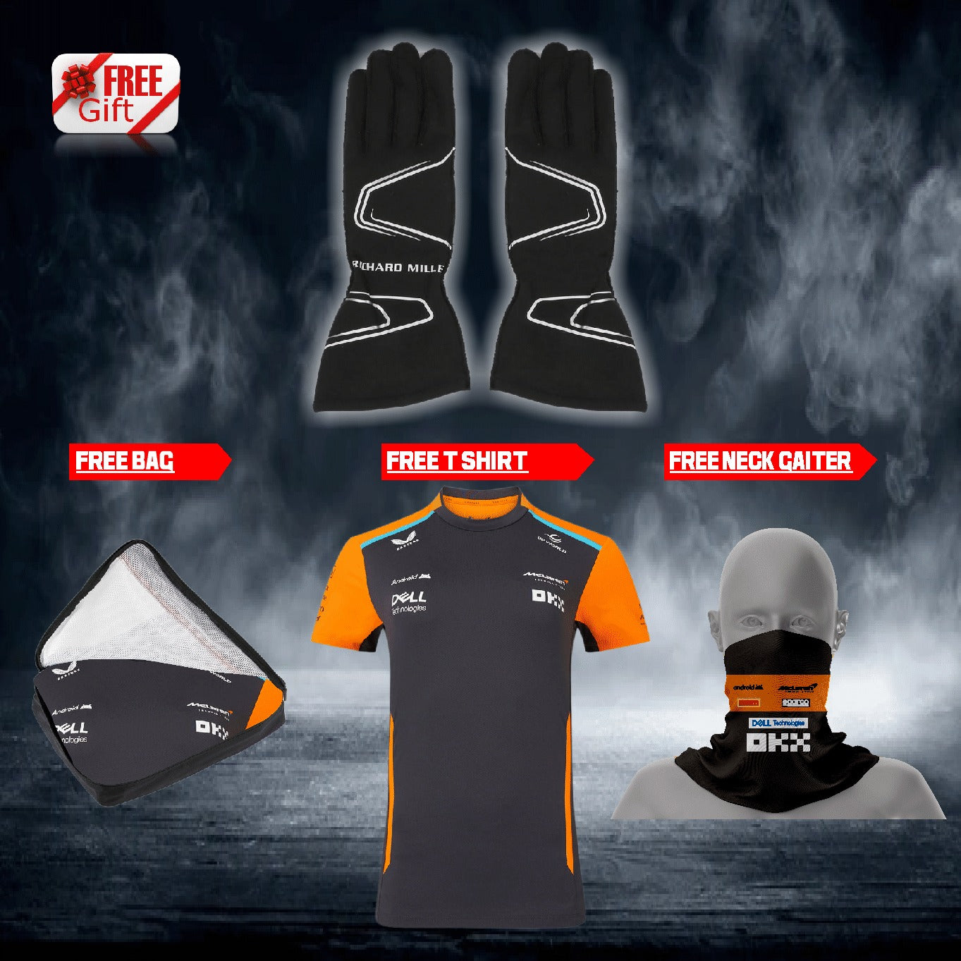 2024 McLaren , go karting f1 gloves, free t-shirt and free neck gator