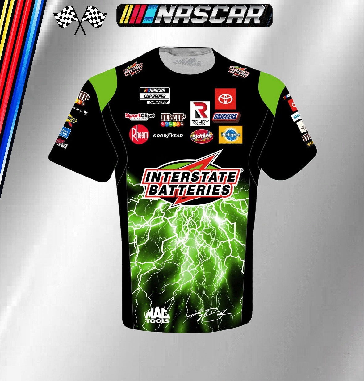 JH Design Green Christopher Bell Interstate Batteries Full-Snap Racing Jacket (FREE T-shirt, FREE Bag)