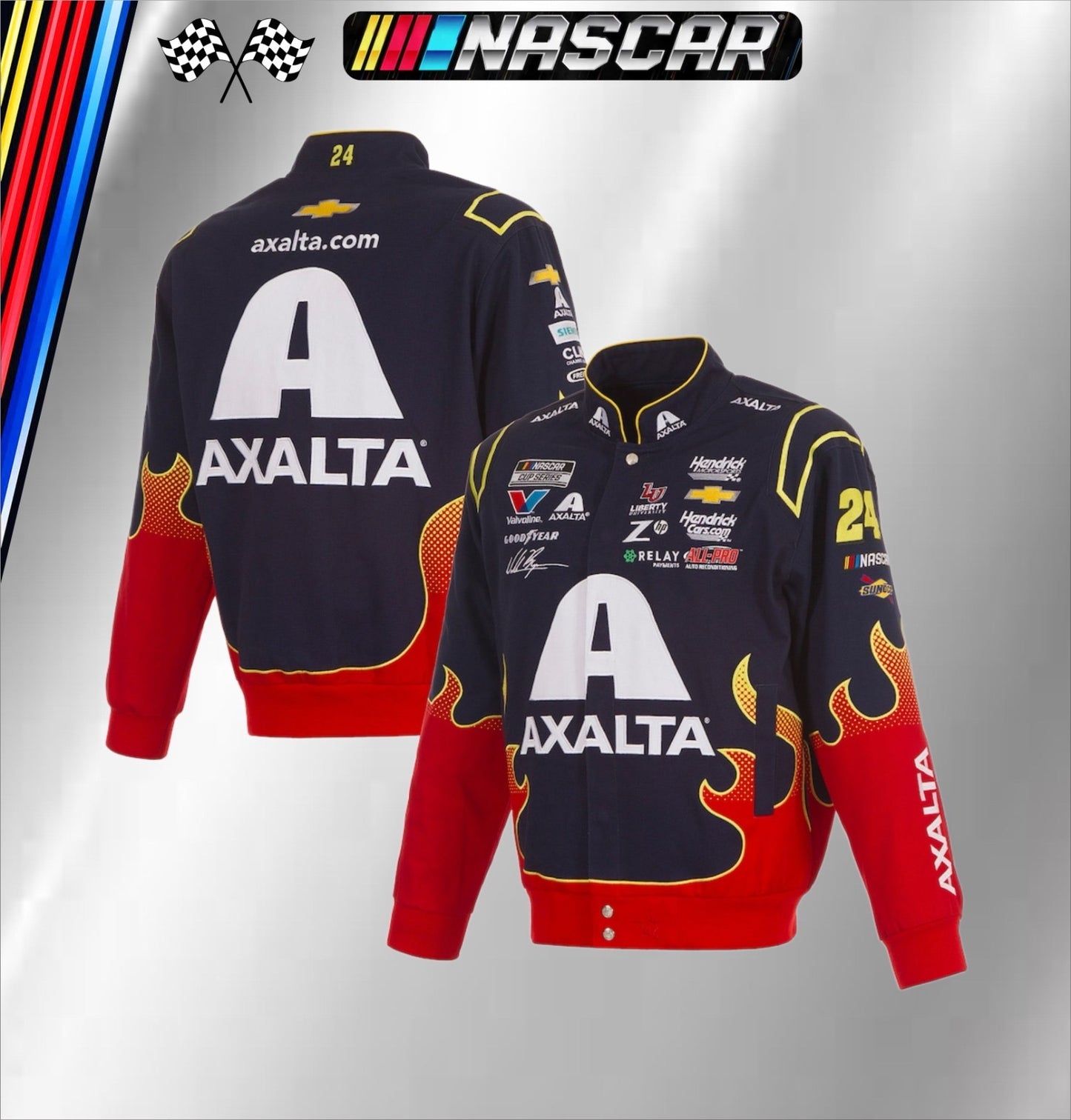William Byron JH Design Navy/Red Axalta Full-Snap Twill Driver Uniform Full-Snap Jacket (FREE T-shirt, FREE Bag)