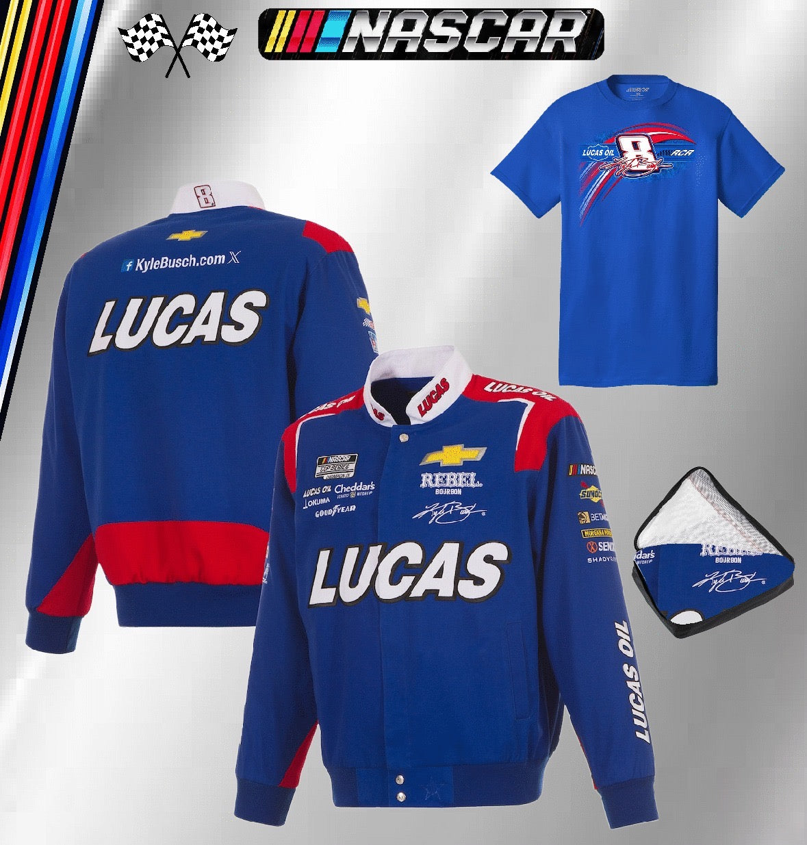 JH design Kyle Busch Lucas Oil Full-Snap Racing Jacket (FREE T-shirt, FREE Bag)