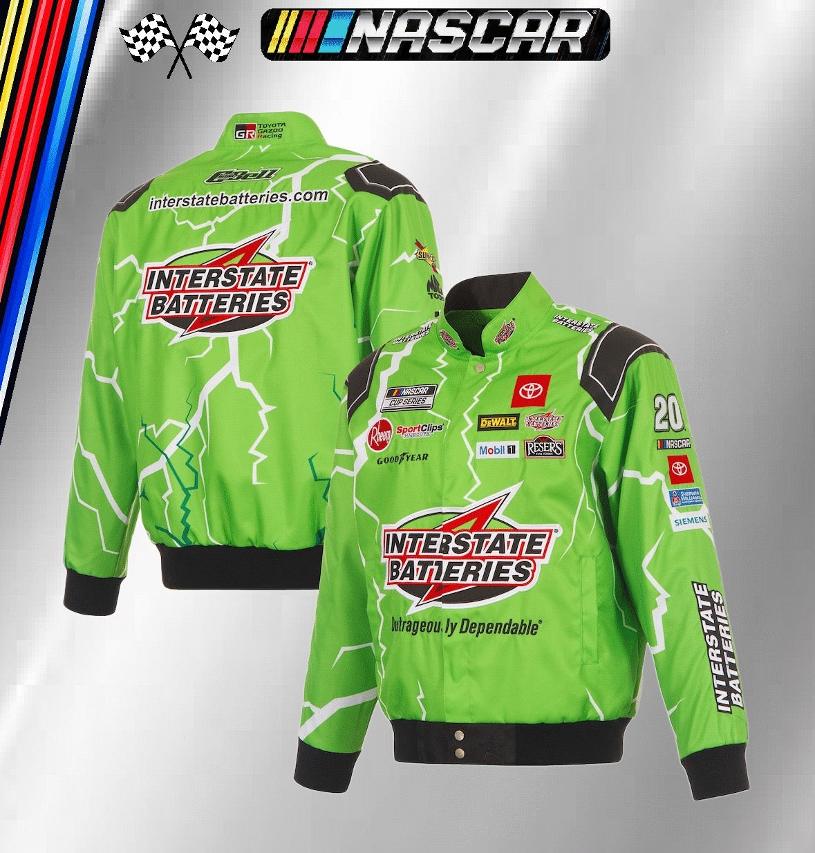 JH Design Green Christopher Bell Interstate Batteries Full-Snap Racing Jacket (FREE T-shirt, FREE Bag)
