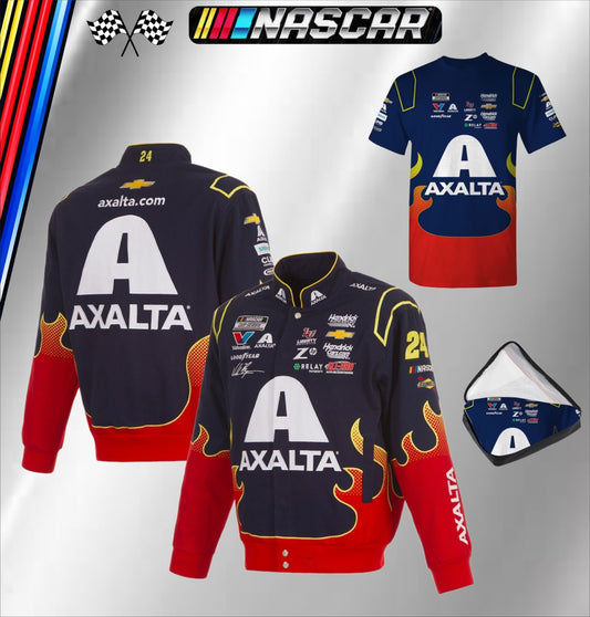 William Byron JH Design Navy/Red Axalta Full-Snap Twill Driver Uniform Full-Snap Jacket (FREE T-shirt, FREE Bag)