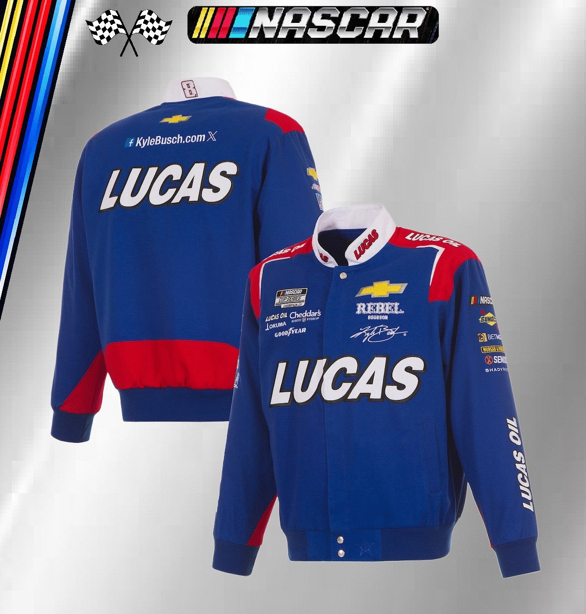JH design Kyle Busch Lucas Oil Full-Snap Racing Jacket (FREE T-shirt, FREE Bag)