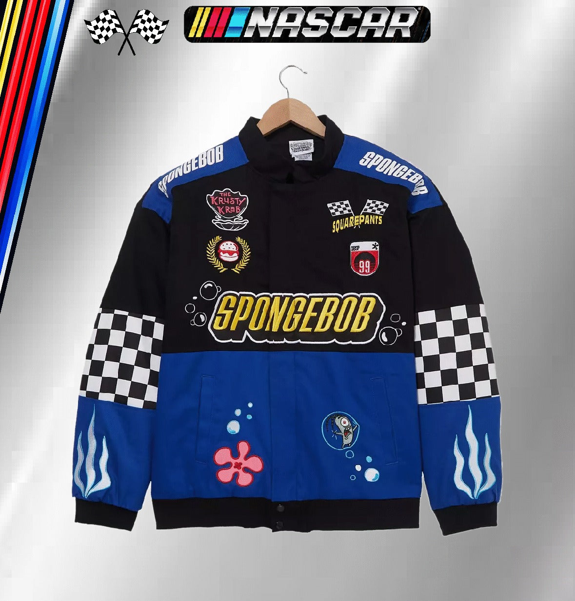SpongeBob SquarePants Mrs. Puff's Boating School Racing Jacket Driver Uniform Full-Snap Jacket (FREE T-shirt, FREE Bag)