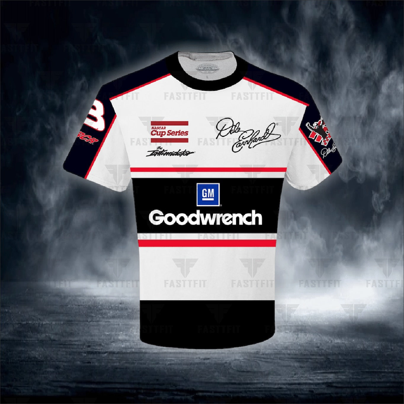 Dale Earnhardt JH Design Black/White Twill Uniform Full-Snap Jacket (FREE T-shirt, FREE Beanie Cap, FREE Scarf, FREE Bag)