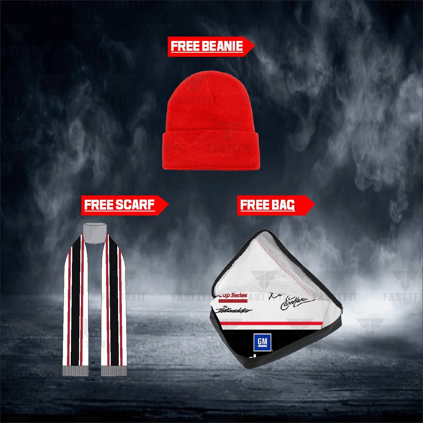 Dale Earnhardt JH Design Black/White Twill Uniform Full-Snap Jacket (FREE T-shirt, FREE Beanie Cap, FREE Scarf, FREE Bag)