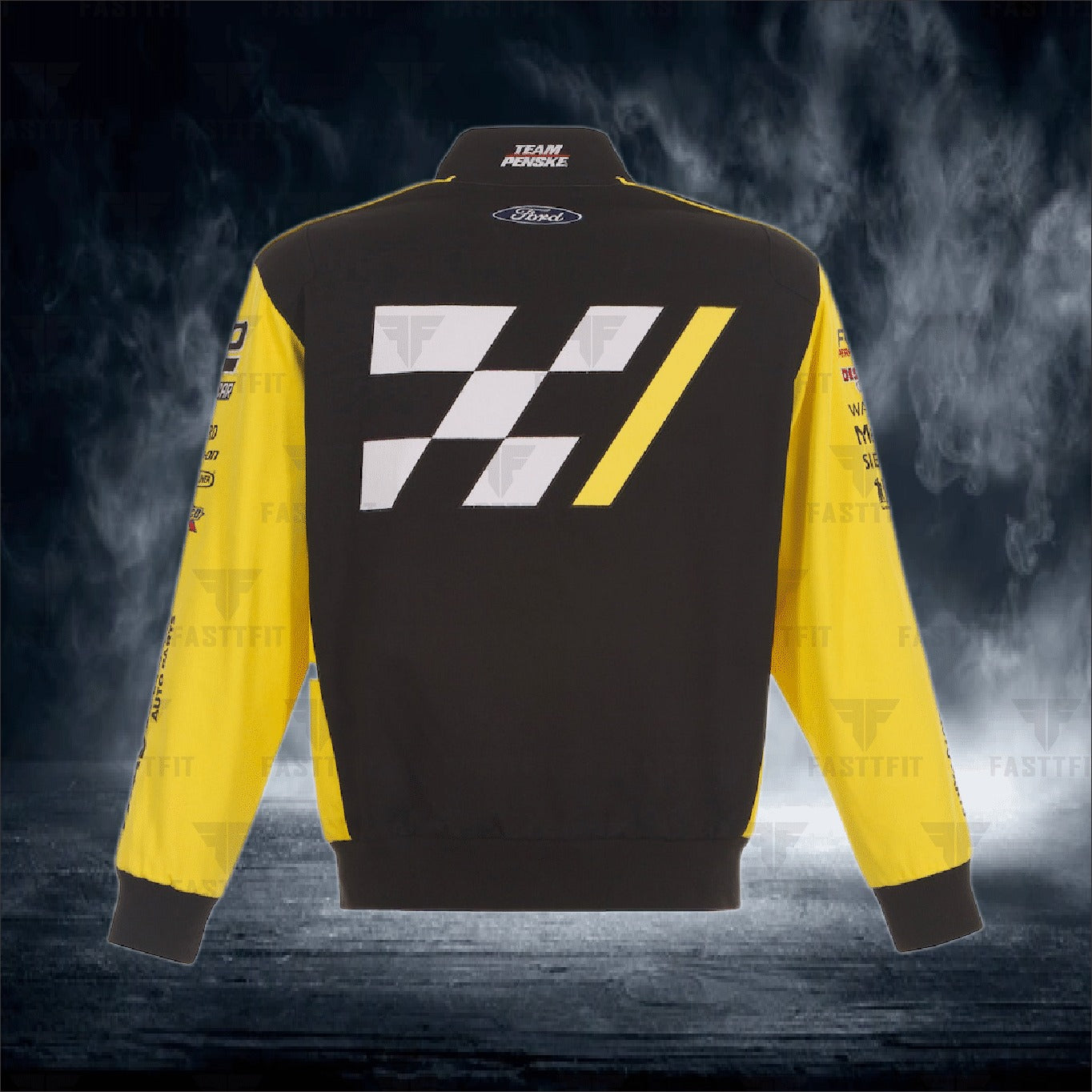 Ryan Blaney JH Design Black/Yellow Advance Auto Parts Twill Driver Uniform Full-Snap Jacket (FREE T-shirt, FREE Beanie Cap, FREE Scarf, FREE Bag)