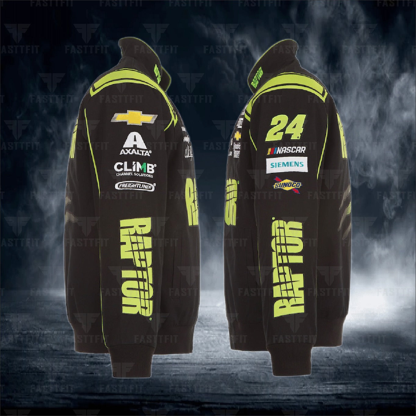 William Byron JH Design Black RAPTOR Twill Driver Uniform Full-Snap Jacket (FREE T-shirt, FREE Beanie Cap, FREE Scarf, FREE Bag)