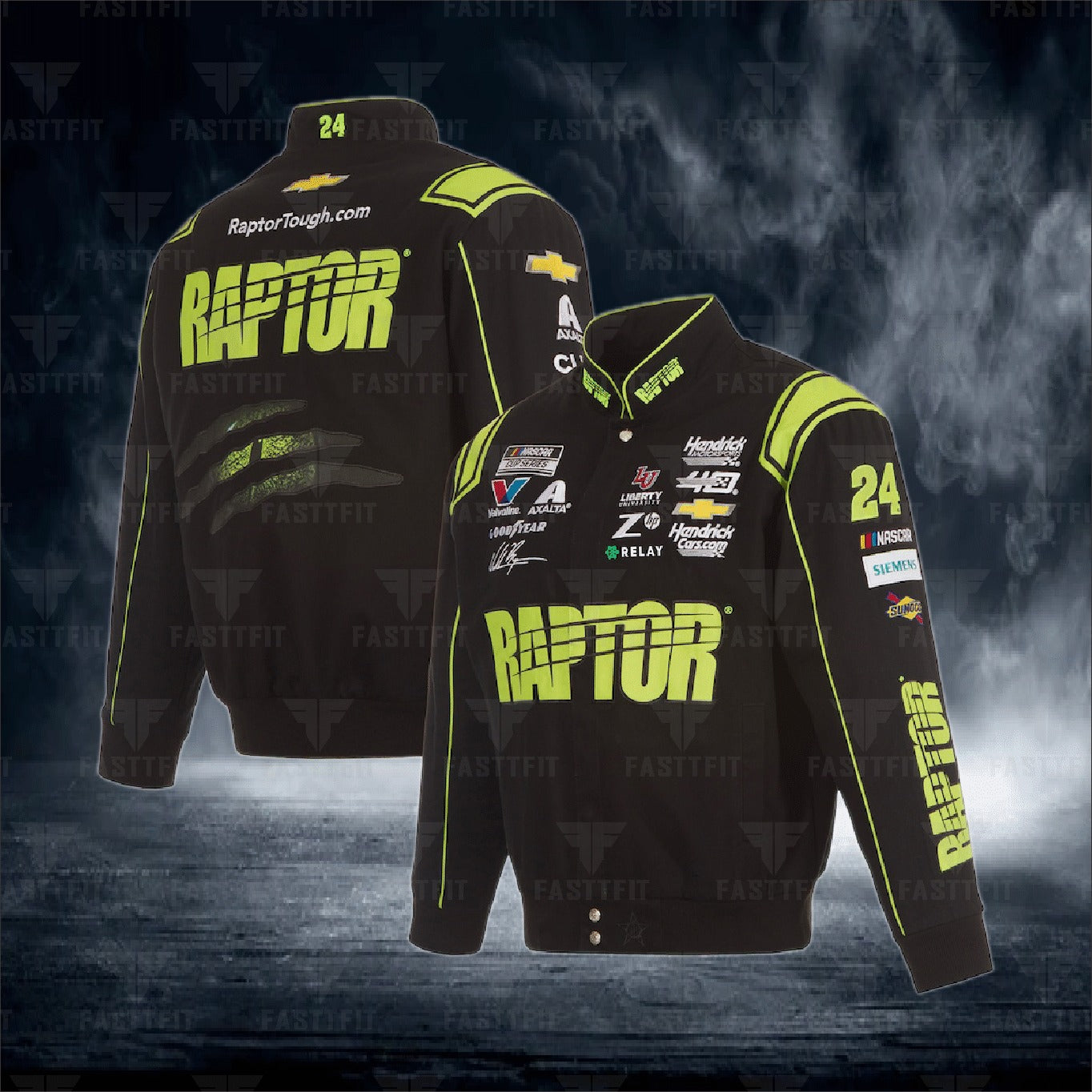 William Byron JH Design Black RAPTOR Twill Driver Uniform Full-Snap Jacket (FREE T-shirt, FREE Beanie Cap, FREE Scarf, FREE Bag)