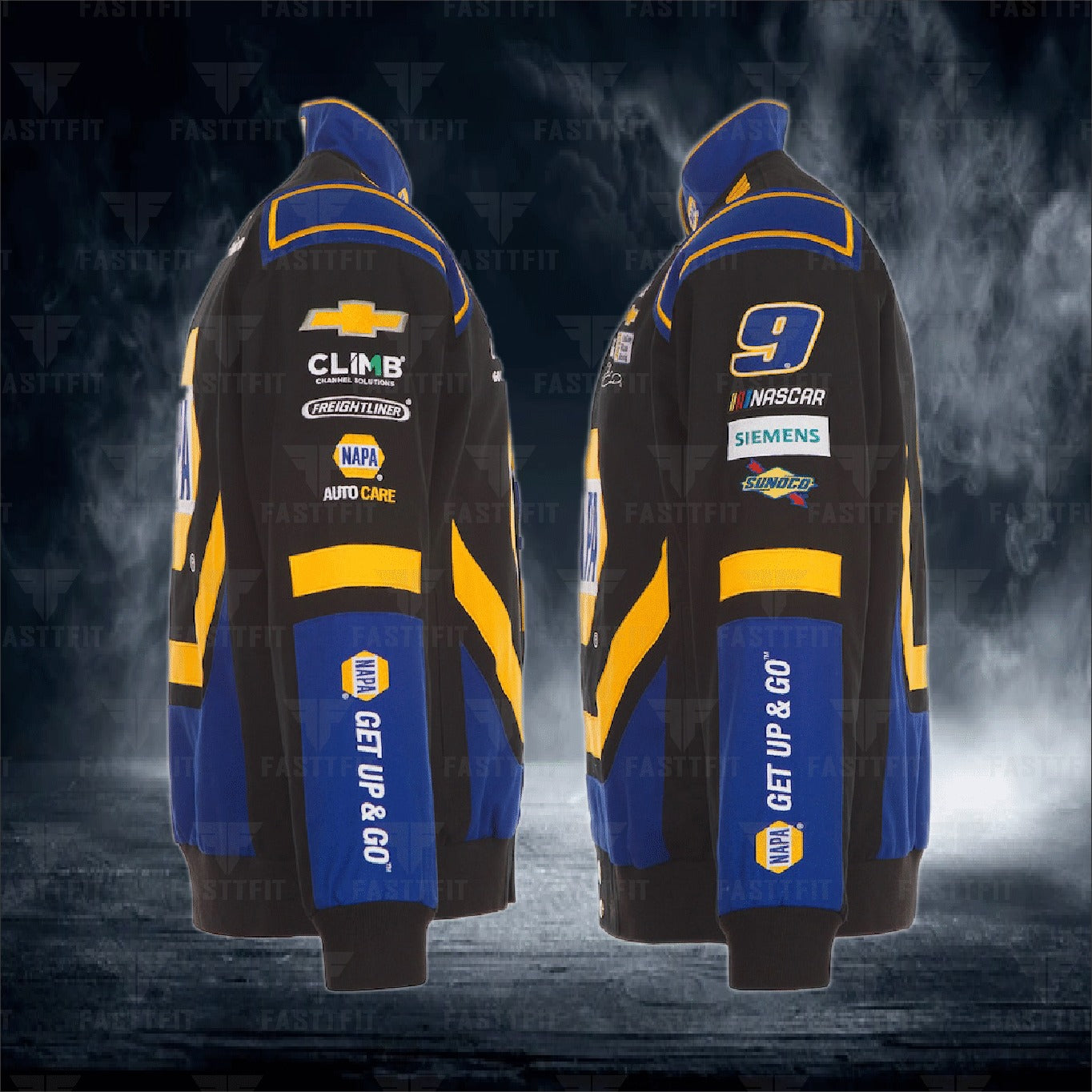 Chase Elliott JH Design Black NAPA Twill Driver Uniform Full-Snap Jacket (FREE T-shirt, FREE Beanie Cap, FREE Scarf, FREE Bag)