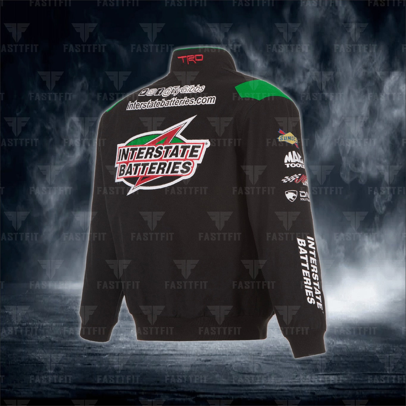 JH Design Black Ty Gibbs Interstate Batteries Twill Driver Uniform Full-Snap Jacket (FREE T-shirt, FREE Beanie Cap, FREE Scarf, FREE Bag)