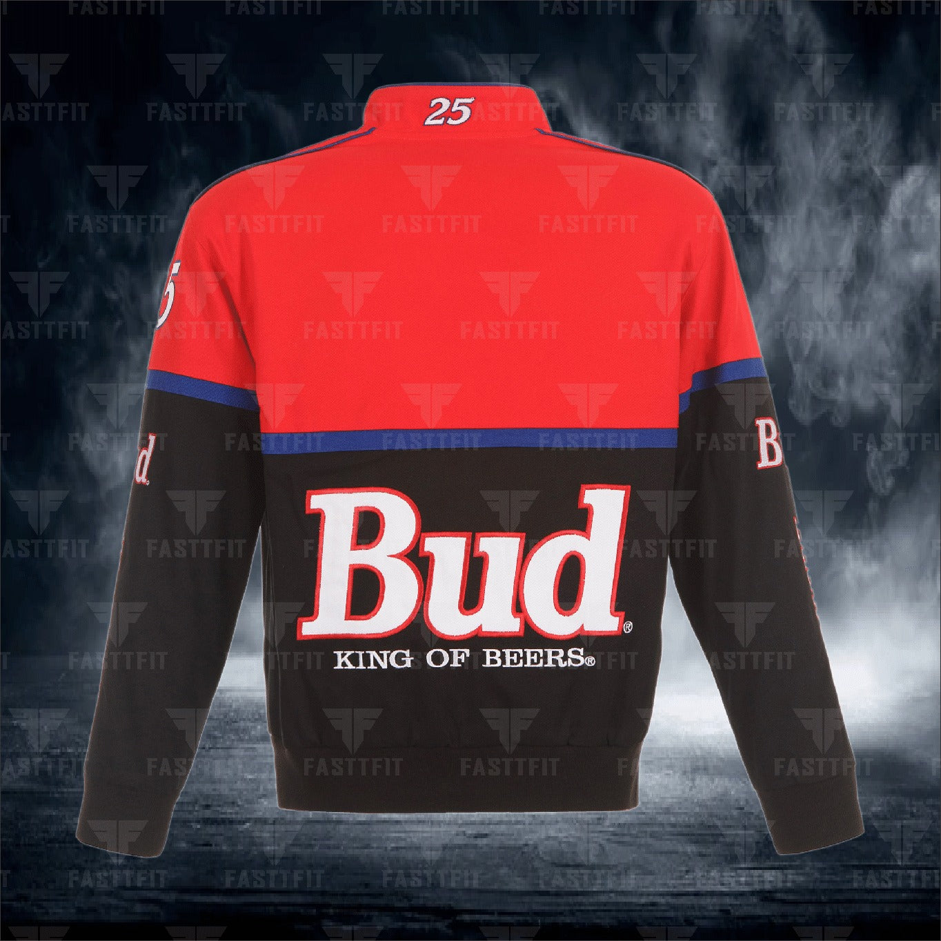 JH Design Black/Red Ken Schrader Bud King of Beers Twill Driver Uniform Full-Snap Jacket (FREE T-shirt, FREE Beanie Cap, FREE Scarf, FREE Bag)