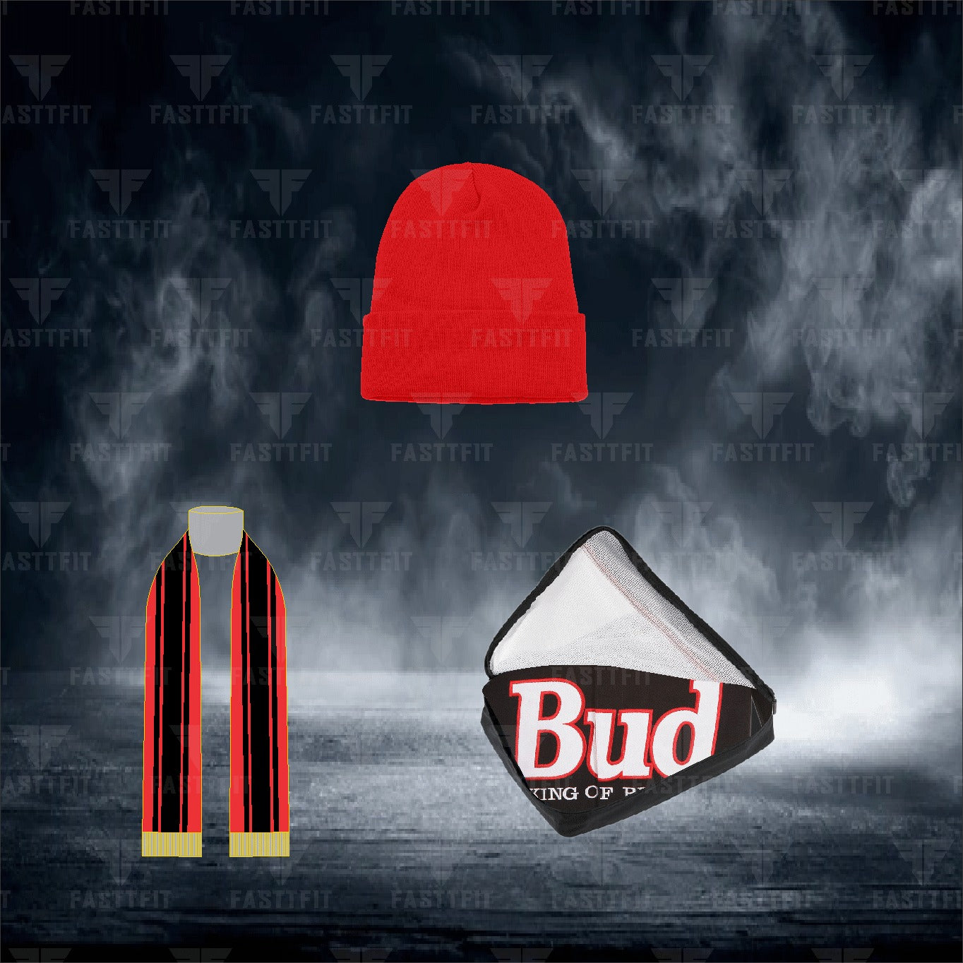 JH Design Black/Red Ken Schrader Bud King of Beers Twill Driver Uniform Full-Snap Jacket (FREE T-shirt, FREE Beanie Cap, FREE Scarf, FREE Bag)
