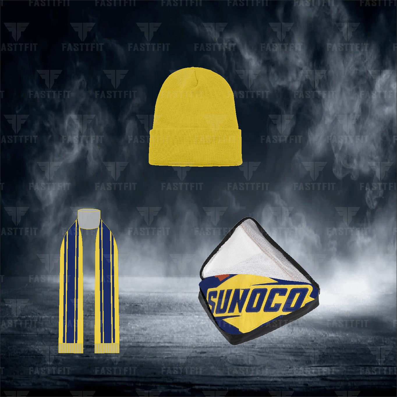 JH Design Royal/Yellow NASCAR Sunoco Twill Driver Uniform Full-Snap Jacket (FREE T-shirt, FREE Beanie Cap, FREE Scarf, FREE Bag)
