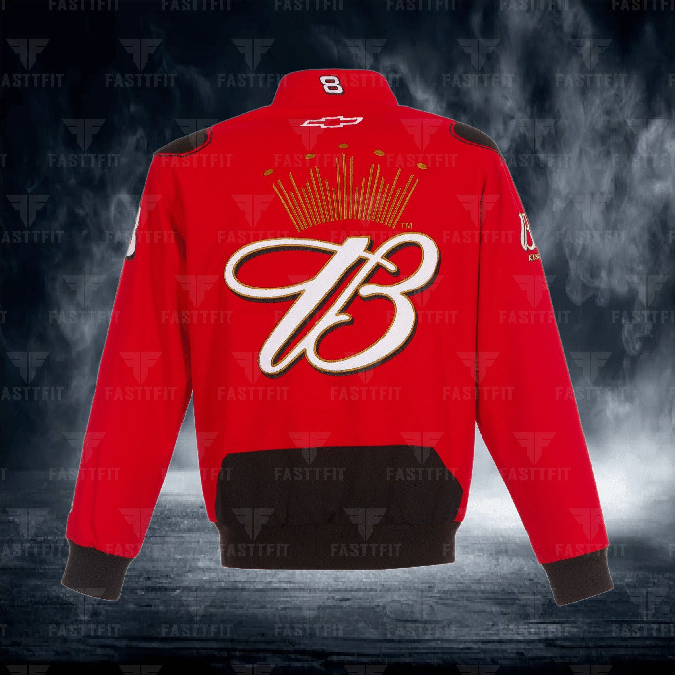 Dale Earnhardt Jr #8 Budweiser Twill Driver Uniform Full-Snap Jacket (FREE T-shirt, FREE Beanie Cap, FREE Scarf, FREE Bag)