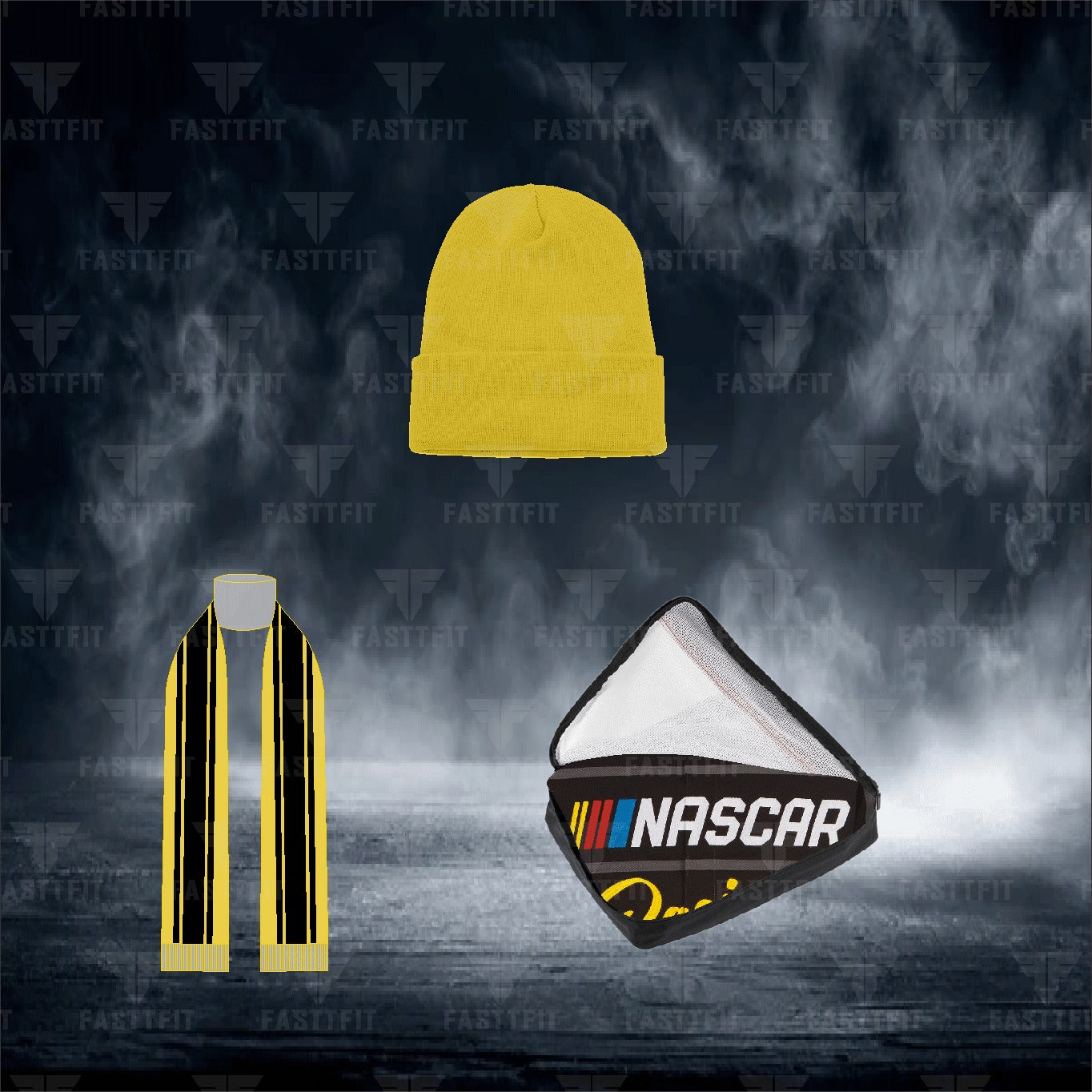 JH Design Black Nascar Twill Driver Uniform Full-Snap Jacket (FREE T-shirt, FREE Beanie Cap, FREE Scarf, FREE Bag)