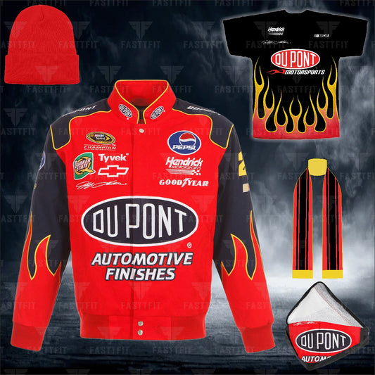 Red Jeff Gordon Dupont Twill Driver Uniform Full-Snap Jacket (FREE T-shirt, FREE Beanie Cap, FREE Scarf, FREE Bag)