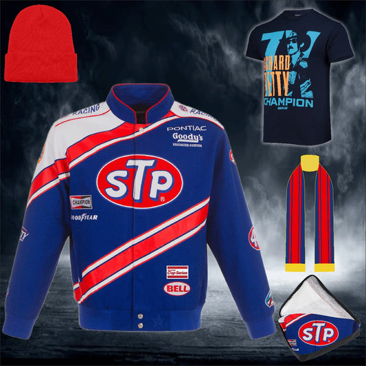 JH Design Richard Pretty STP Racing Royal Twill Driver Uniform Full-Snap Jacket (FREE T-shirt, FREE Beanie Cap, FREE Scarf, FREE Bag)