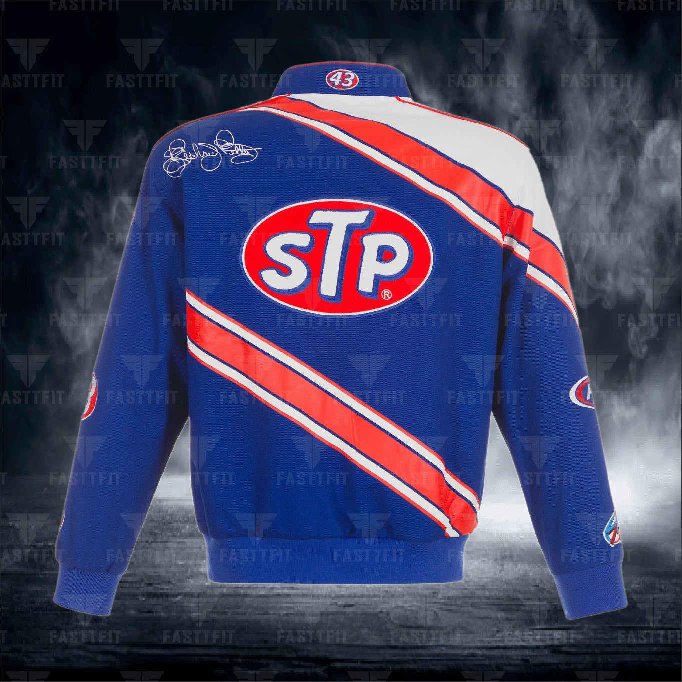 JH Design Richard Pretty STP Racing Royal Twill Driver Uniform Full-Snap Jacket (FREE T-shirt, FREE Beanie Cap, FREE Scarf, FREE Bag)
