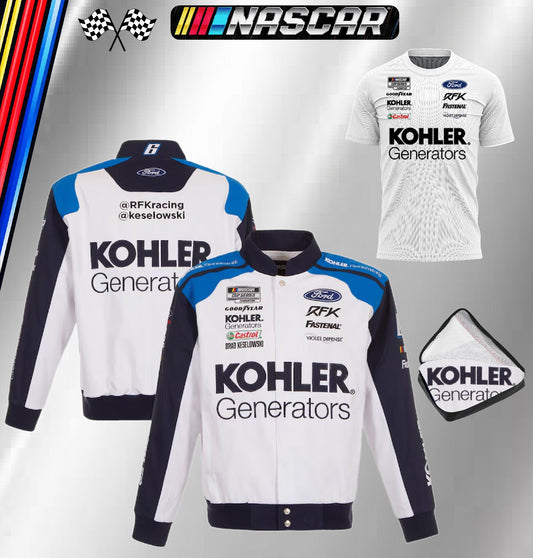 Brad Keselowski JH Design White Kohler Uniform Full-Snap Jacket(FREE T-shirt, FREE Bag))