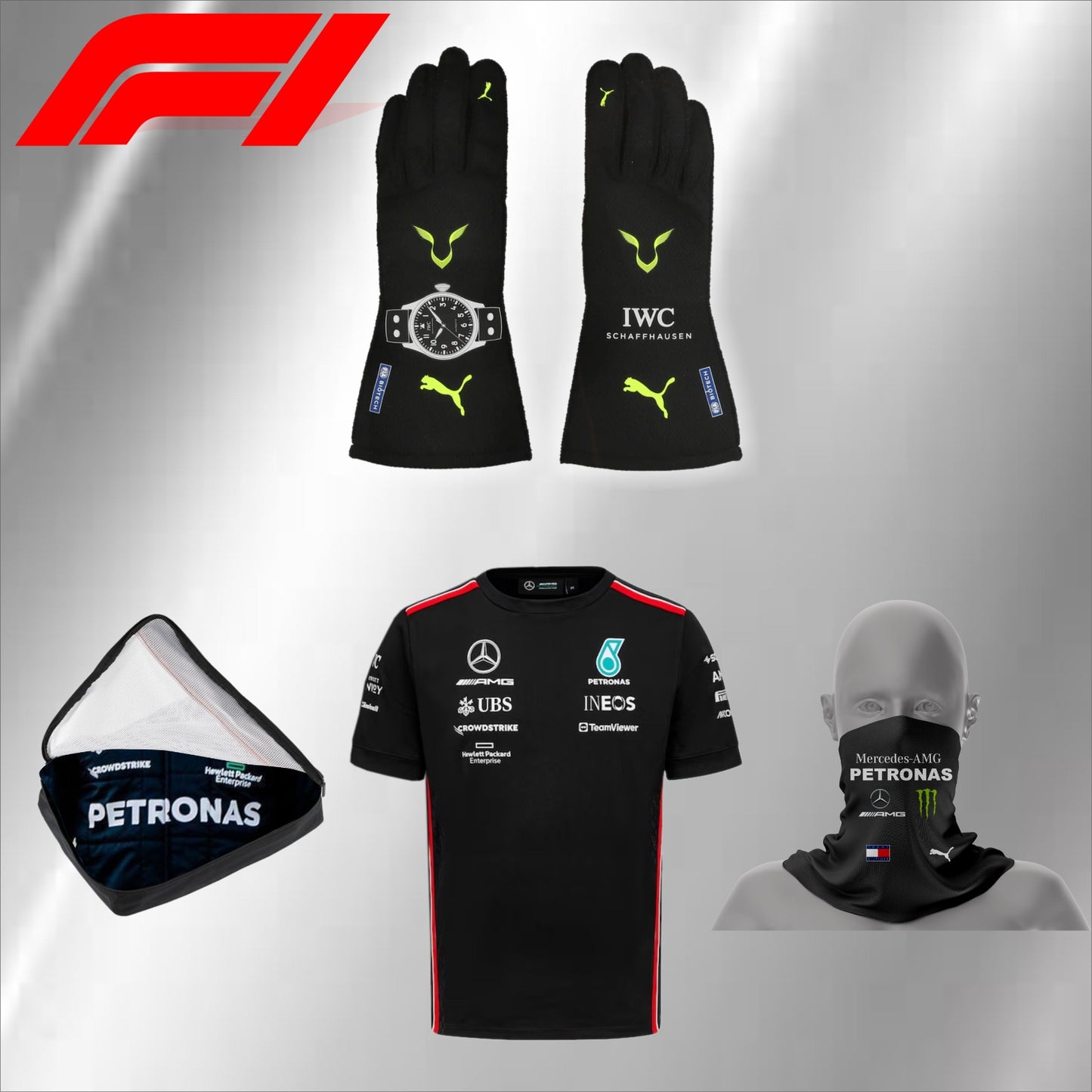 2024 Lewis Hamilton amg , go karting f1 gloves, free t-shirt and free neck gator