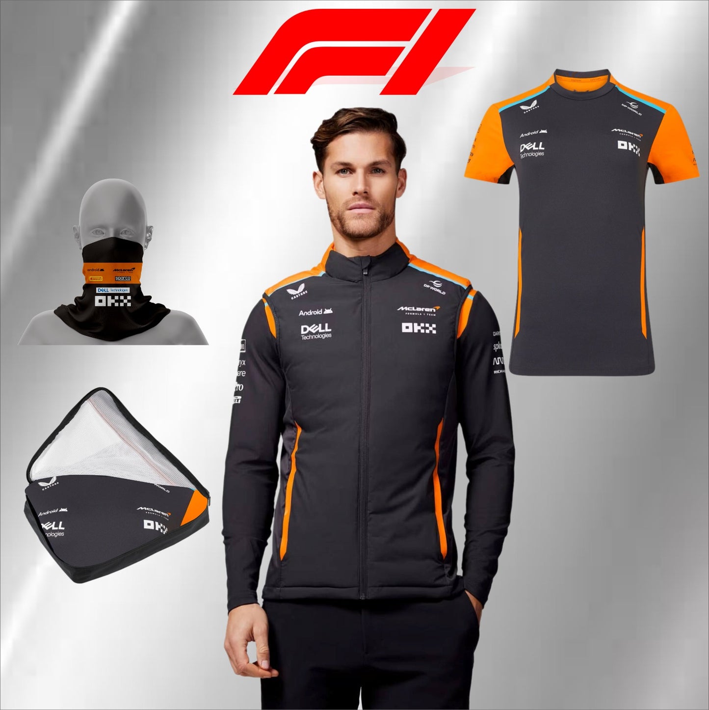 2024 McLaren F1 jacket, F1 free t-shirt, and free neck gator (Copy)