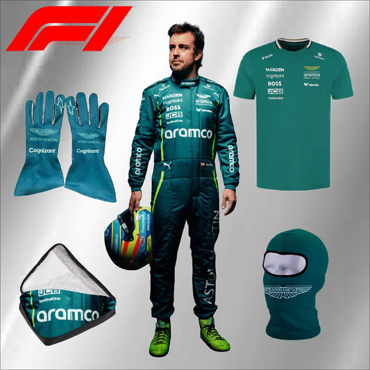 2025 go karting suit Aston Martin Fernando Alonso race suit. (PACKAGE DEAL)