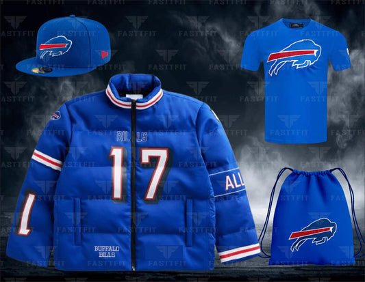 Josh Allen Royal Buffalo Bills Football Puffer Jacket, customized for Football, Moms/Dads Custom Team Name. (Free T-shirt / Cap / bag) NFL Team Puffer Jacket (Copy)