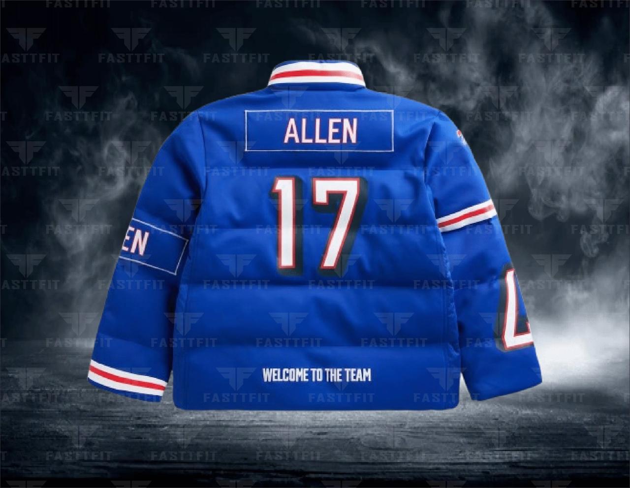 Josh Allen Royal Buffalo Bills Football Puffer Jacket, customized for Football, Moms/Dads Custom Team Name. (Free T-shirt / Cap / bag) NFL Team Puffer Jacket (Copy)