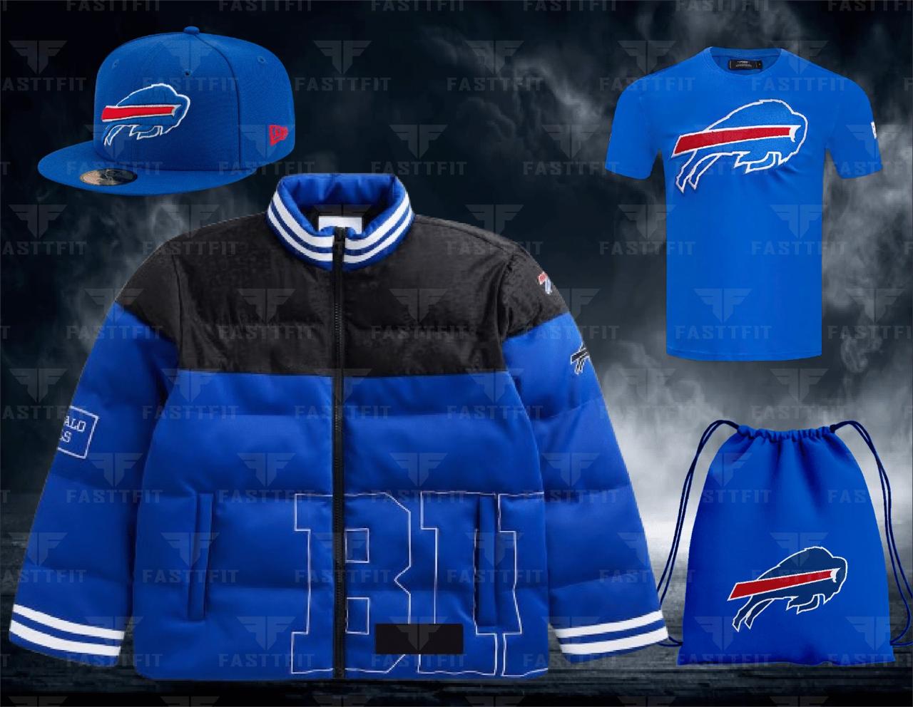 Off Season x NFL Buffalo Bills Team Puffer Jacket, customized for Football, Moms/Dads Custom Team Name. (Free T-shirt / Cap / bag)