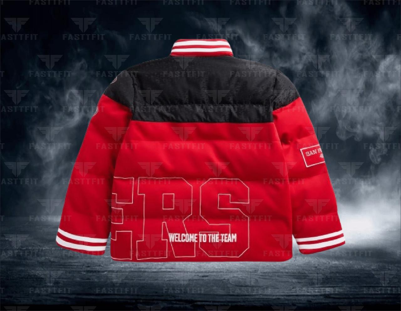 Off Season x NFL San Francisco 49Ers Team Puffer Jacket, customized for Football, Moms/Dads Custom Team Name. (Free T-shirt / Cap / bag)