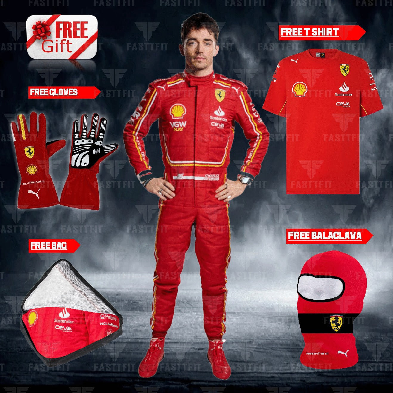 2024 go karting suit Ferrari charles leclerc and scuderia race suit