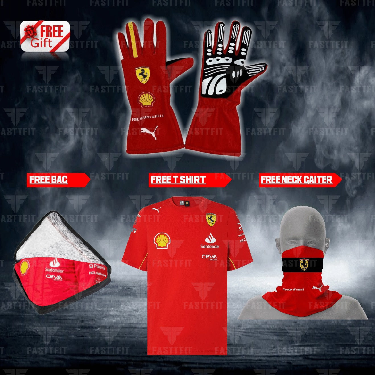 2024 Ferrari , go karting f1 gloves, free t-shirt and free neck gator